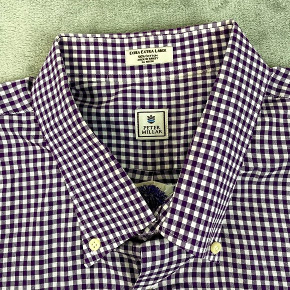 Peter Millar Men's Purple White Checkered Button Down Long Sleeve Shirt SC XXL - Picture 3 of 9